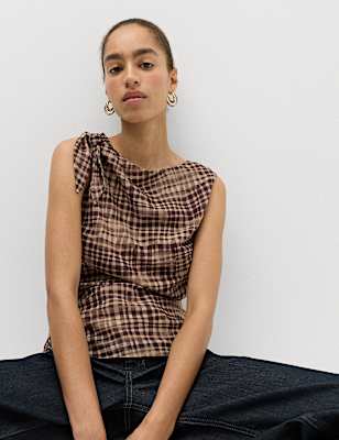 Checked Asymmetric Tie Detail Top