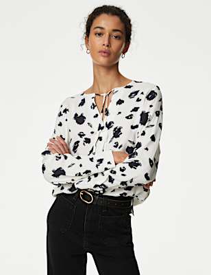 Printed Tie Neck Blouse