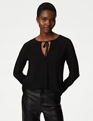V-Neck Tie Front Blouse