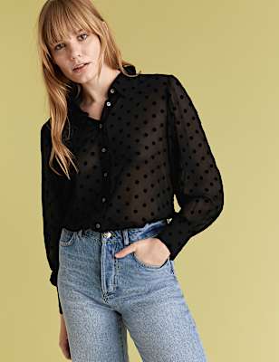 Textured Polka Dot Long Sleeve Shirt