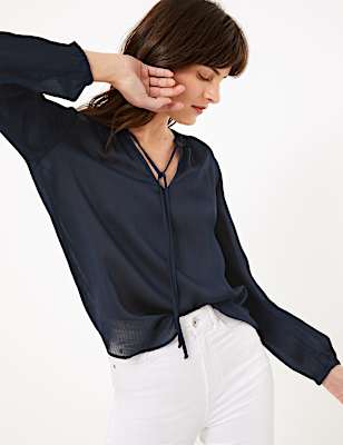 Tie Neck Long Sleeve Blouse