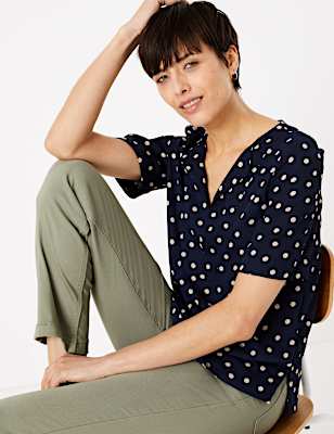 Polka Dot Bib Front Blouse