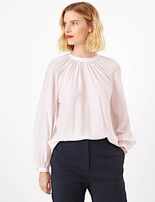 Gathered High Neck Blouse