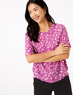 Floral Pleat Front Woven Blouse