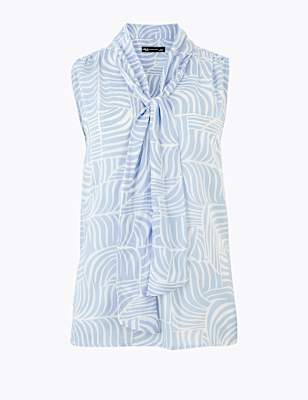 Printed Tie Neck Sleeveless Shell Top