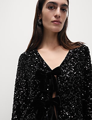 Sequin V-Neck Blouse