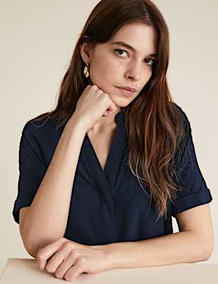 V-Neck Longline Short Sleeve Tunic