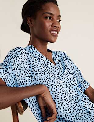 Printed V-Neck Longline Short Sleeve Tunic