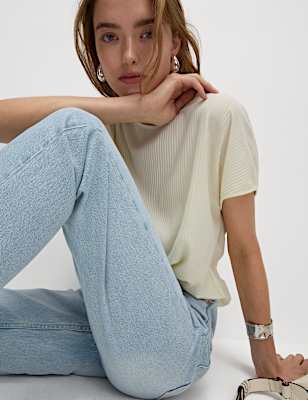 Plisse Round Neck Top