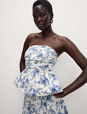 Pure Cotton Floral Bubble Hem Bandeau Top