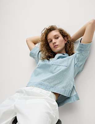 Lyocell Denim Oversized Crop Shirt