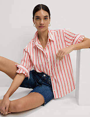 Pure Cotton Striped Collared Shirt