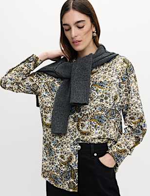 Printed Collared Button Through Blouse