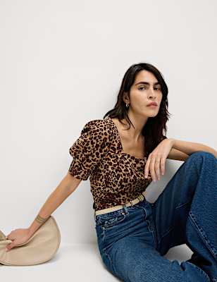 Pure Cotton Animal Print Slim Fit Top