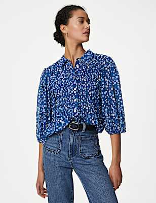 Printed Shirred Shirt