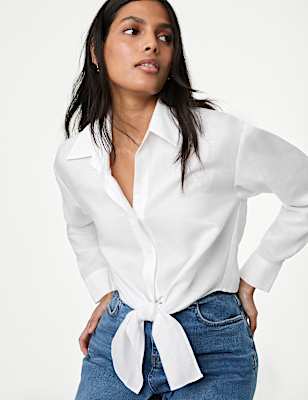 Lyocell Rich Tie Front Shirt with Linen