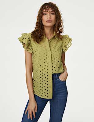 Pure Cotton Broderie Frill Detail Shirt