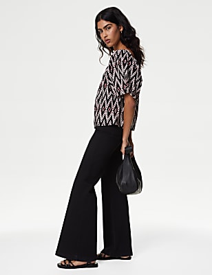 Pure Cotton Geometric Puff Sleeve Blouse