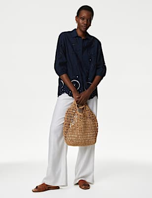 Pure Cotton Broderie Popover Blouse