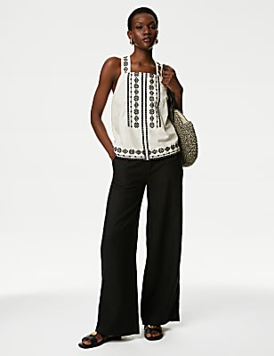 Linen Rich Embroidered Cami Top