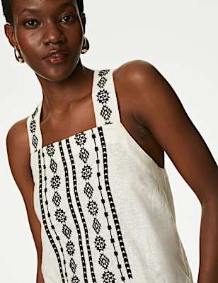 Linen Rich Embroidered Cami Top