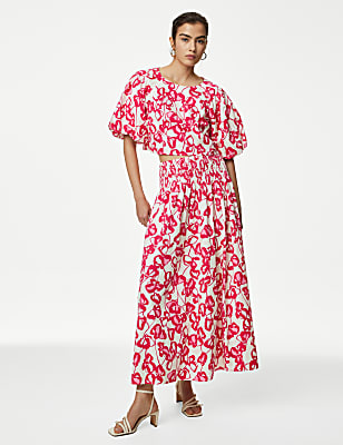 Pure Cotton Printed Puff Sleeve Blouse