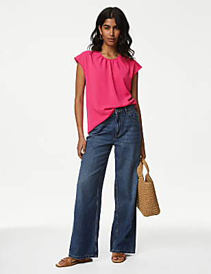 Round Neck Shirred Detail Blouse