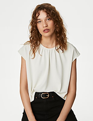 Round Neck Shirred Detail Blouse