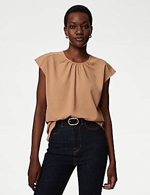 Round Neck Shirred Detail Blouse