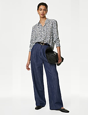 Printed Collared Button Through Blouse