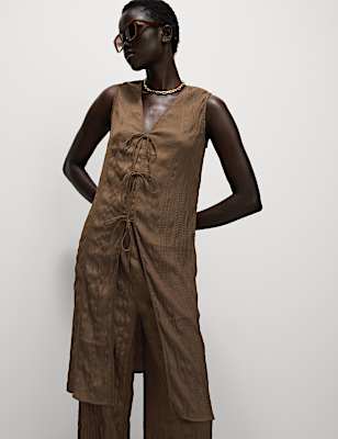 Textured Tie Front Longline Top