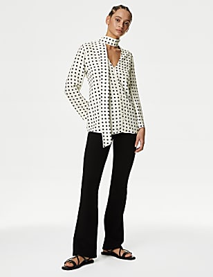 Polka Dot Scarf Neck Blouse