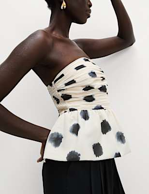 Spot Print Ruched Bandeau Top