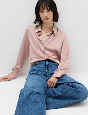Satin Collared Button Through Shirt