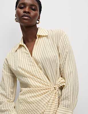 Striped Collared Tie Front Shirt