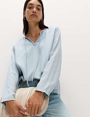 Pure Lyocell Tie Fastening Blouse