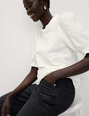 Cotton Rich Smocked Puff Sleeve Blouse