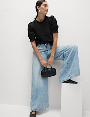 Cotton Rich Smocked Puff Sleeve Blouse