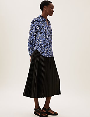 Animal Print Collared Long Sleeve Blouse