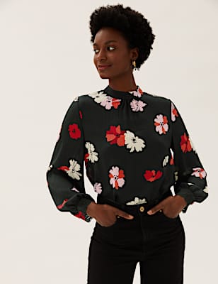 Floral Embroidered High Neck Top