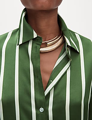 Satin Striped Collared Button Through Shirt