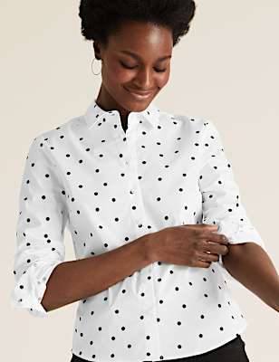 Cotton Polka Dot Fitted Long Sleeve Shirt