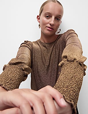 Jersey Sparkly Round Neck Blouse