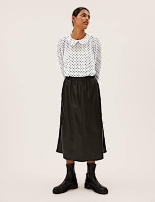 Polka Dot Collared Long Sleeve Blouse