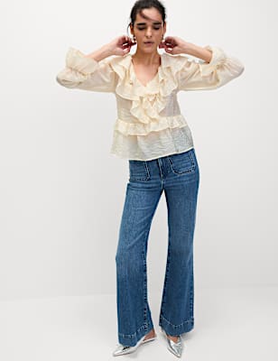 V-Neck Frill Detail Blouse
