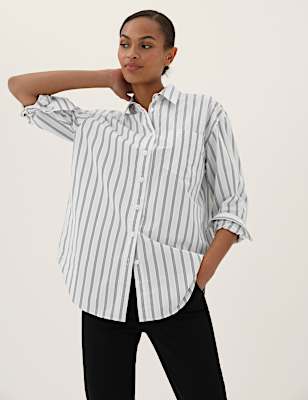 Pure Cotton Striped Oversized Girlfriend Style Shirt
