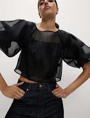 Organza Puff Sleeve Top