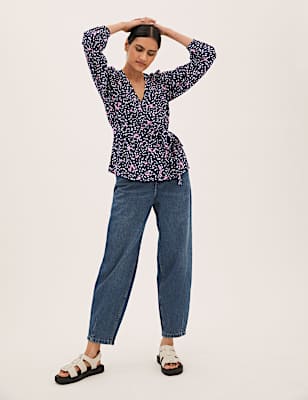 Floral V-Neck Long Sleeve Wrap Top