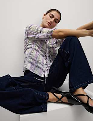 Shirred Tie Front Blouse