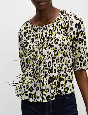 Shirred Tie Front Blouse